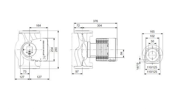 Габариты циркуляционного насоса Grundfos MAGNA3 50-150 F