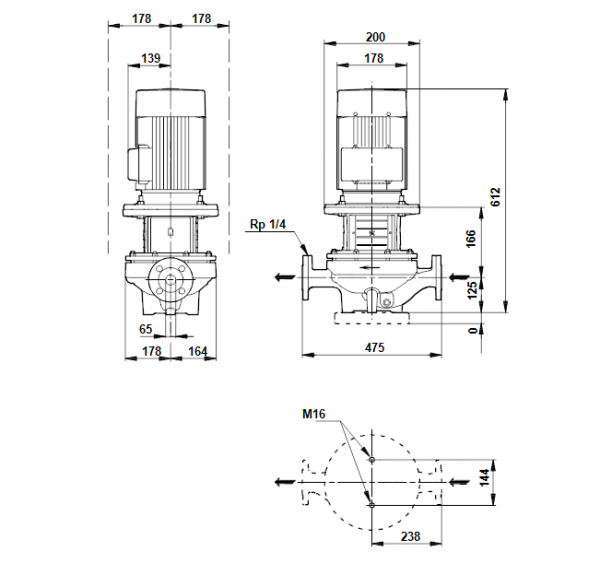 Габариты центробежного насоса Grundfos TP 65-110/4 BQQE