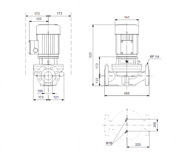 Габариты центробежного насоса Grundfos TP 100-30/4 BQQE