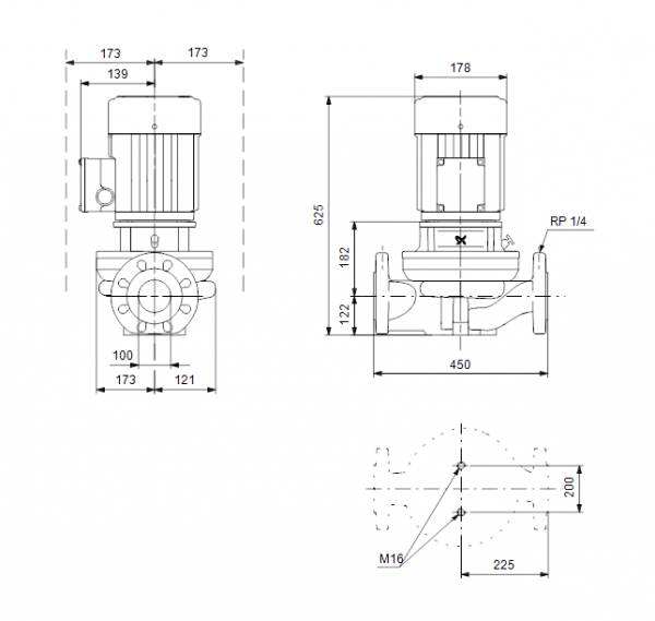Габариты центробежного насоса Grundfos TP 100-60/4 BQQE