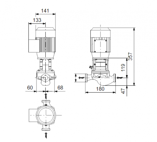 Габариты центробежного насоса Grundfos TP 32-90/2 R BQQE