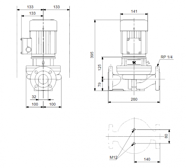 Габариты центробежного насоса Grundfos TP 32-150/2 BQQE