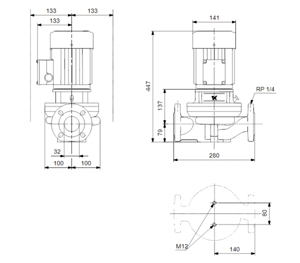 Габариты центробежного насоса Grundfos TP 32-180/2 BQQE