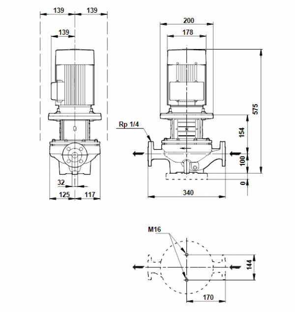 Габариты центробежного насоса Grundfos TP 32-250/2 BAQE