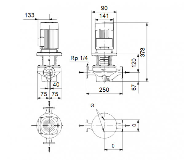 Габариты центробежного насоса Grundfos TP 40-50/2 BQBE