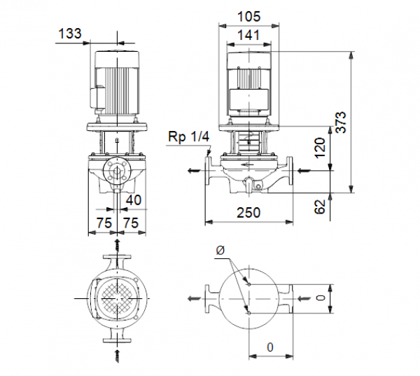 Габариты центробежного насоса Grundfos TP 40-90/2 BQBE