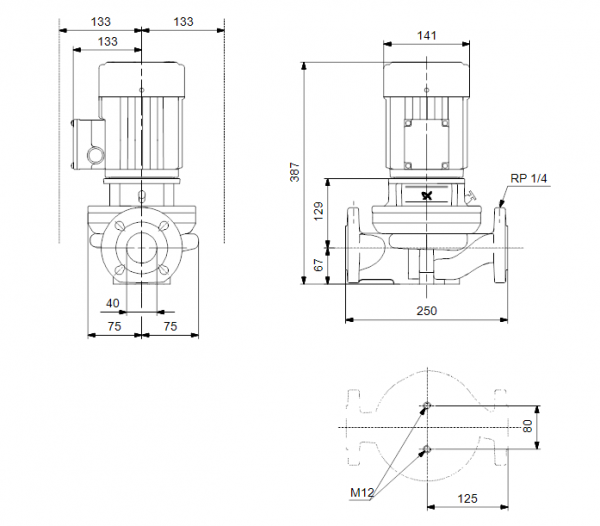 Габариты центробежного насоса Grundfos TP 40-120/2 BQBE