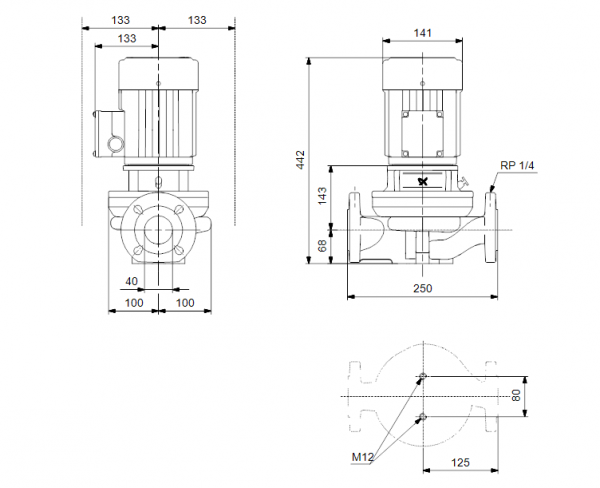 Габариты центробежного насоса Grundfos TP 40-190/2 BQBE