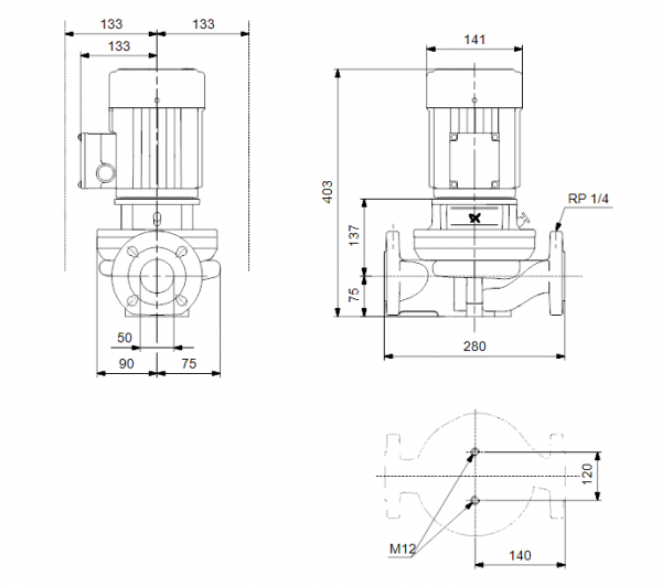 Габариты центробежного насоса Grundfos TP 50-60/2 BQBE
