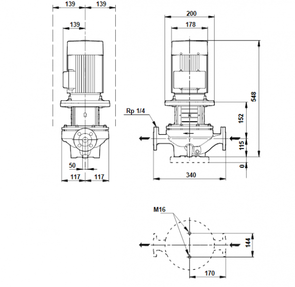 Габариты центробежного насоса Grundfos TP 50-160/2 BAQE